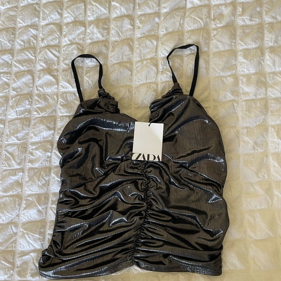 Zara gunmetal metallic ruched crop top - Picture 3 of 7